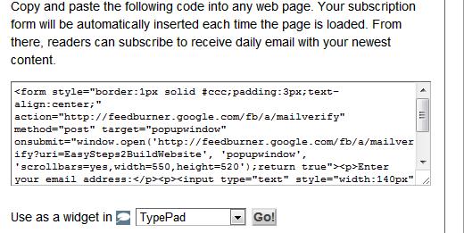 Image of email subscription form code