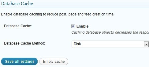 general settings database cache