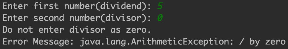 Handling arithmetic exception in java