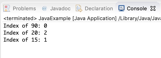 Java ArrayList indexOf() Method example