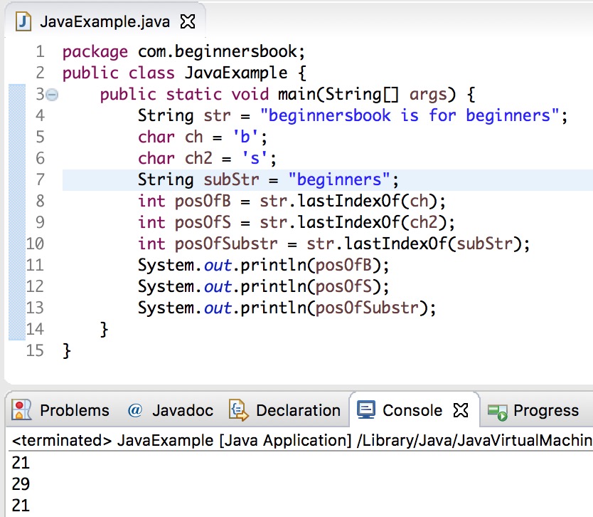 Java String Lastindexof Method With Example