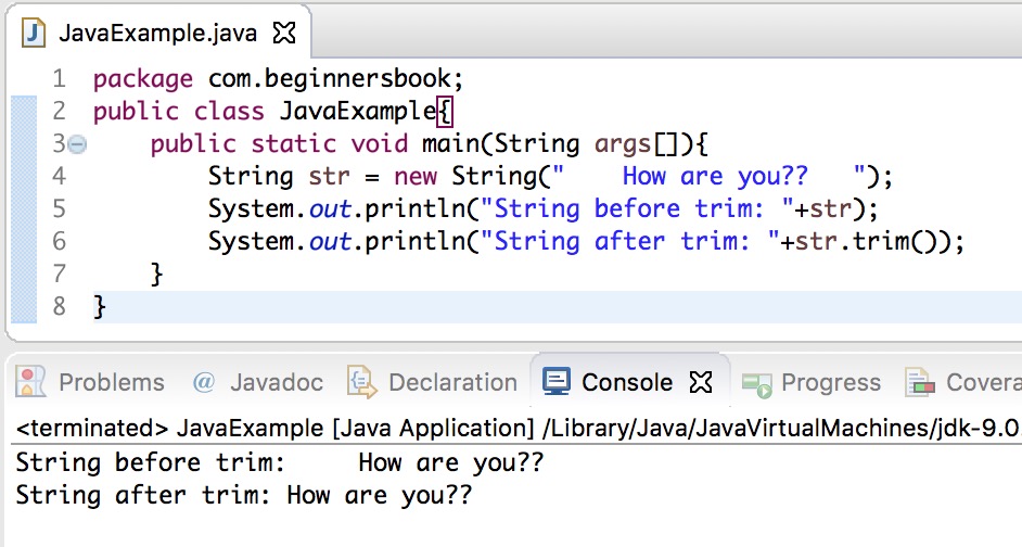 Java String trim() method example
