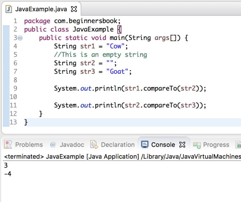 Java String compareTo() Method with examples