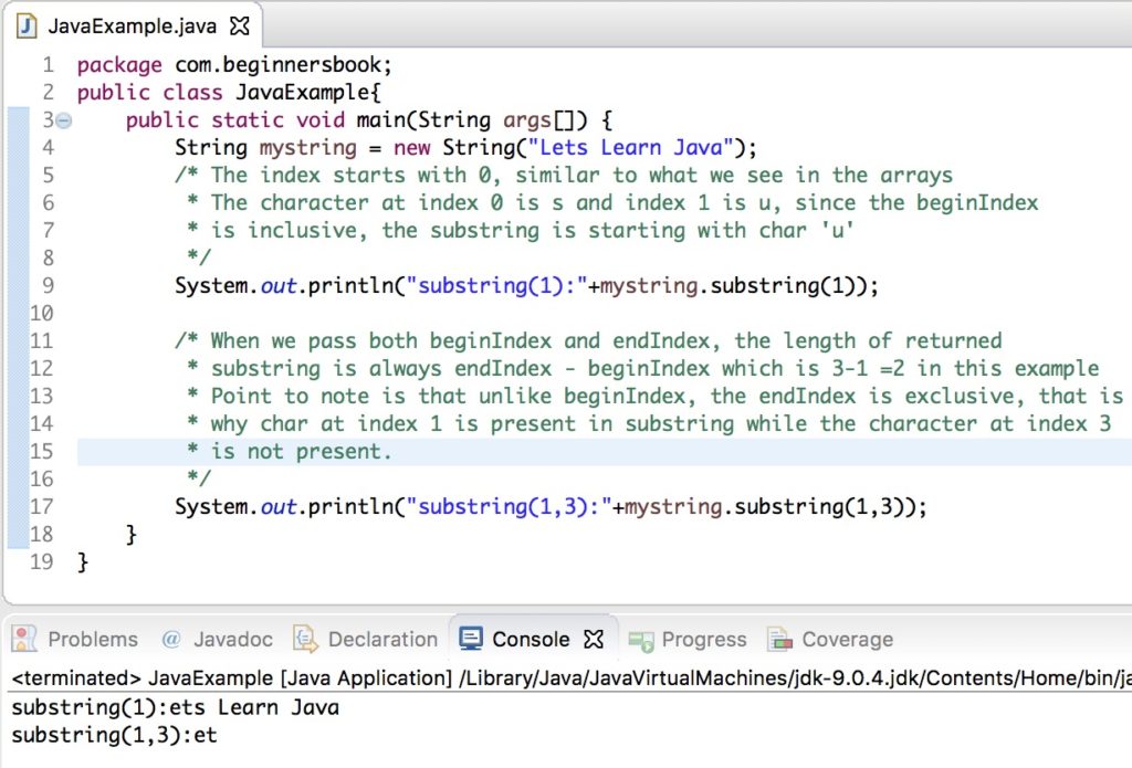 Java String substring method example