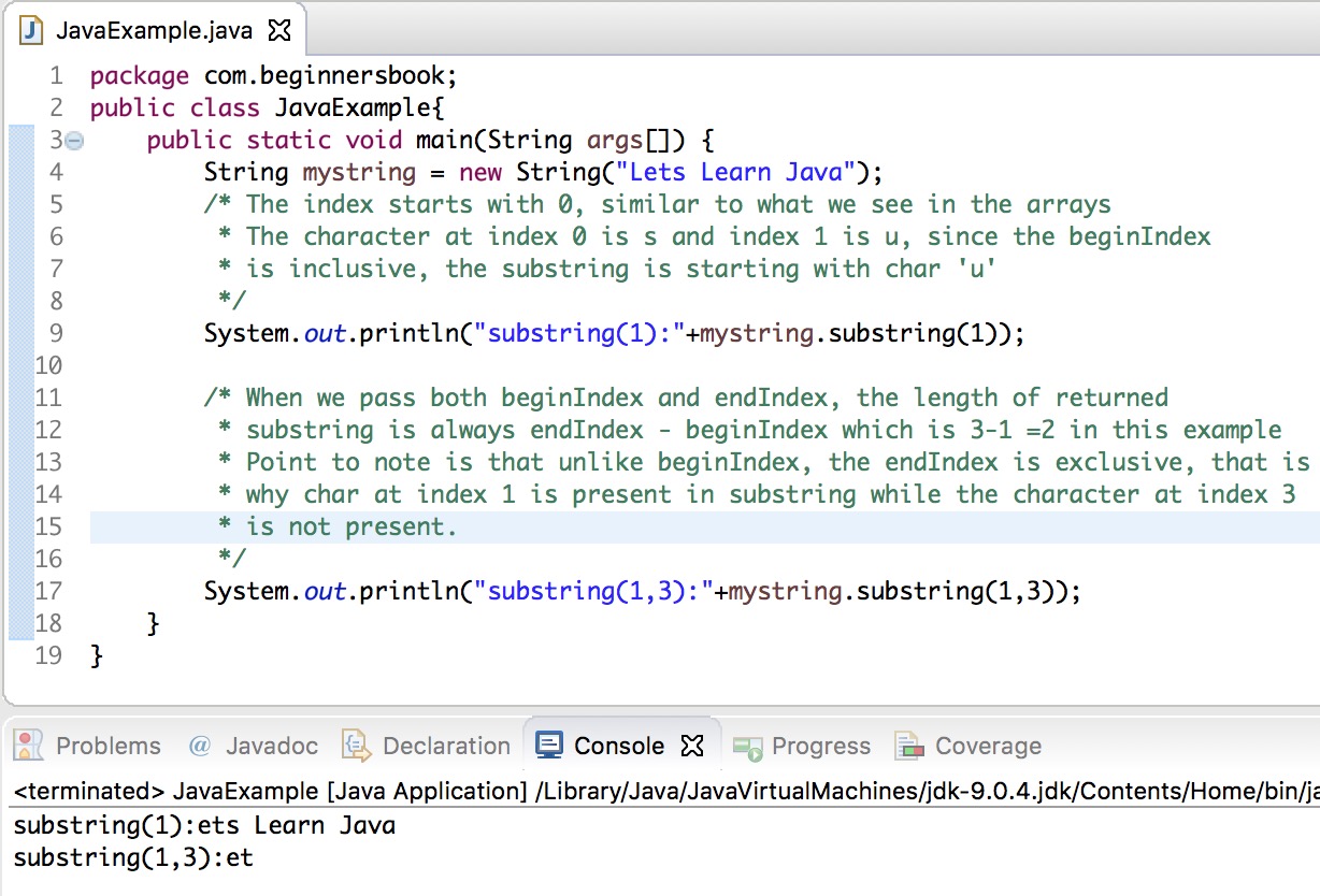 Java String Substring Method Example