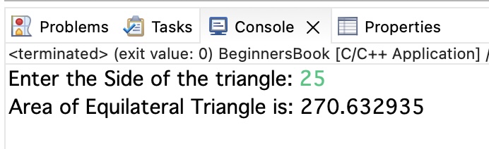 C Program to calculate Area of an Equilateral triangle