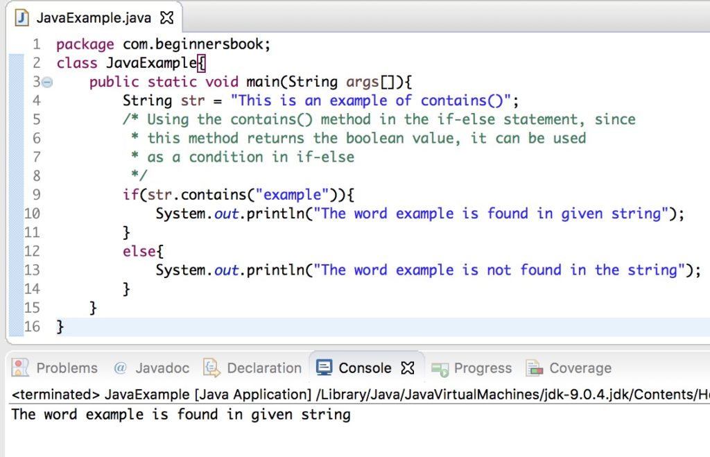 Java String contains method example