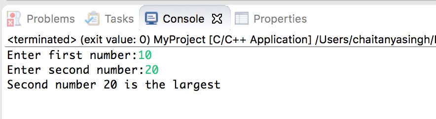 C++ Program to find largest of two numbers