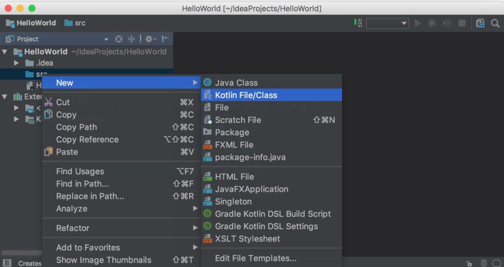 create new kotlin file in project