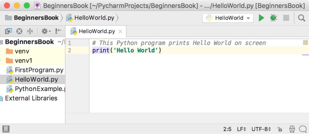 First Python Project In Pycharm Ide