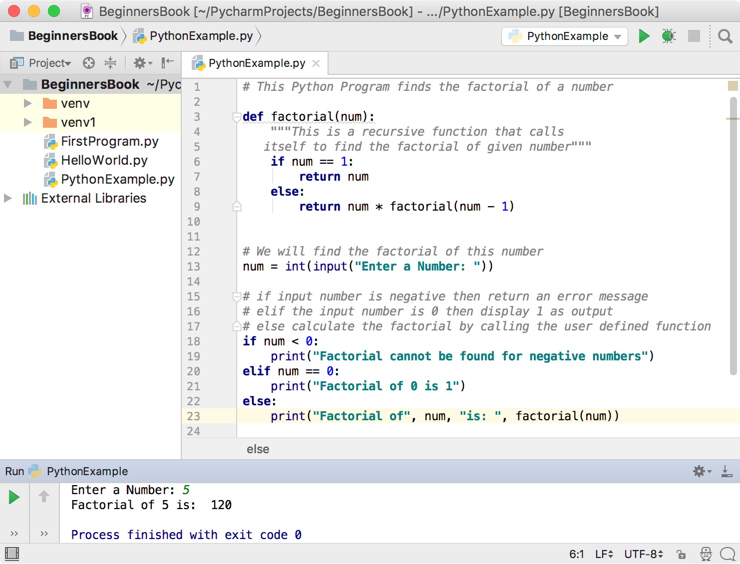 program to find factorial of given number in python