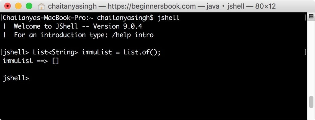 Java 9 Creating Empty List using of() method