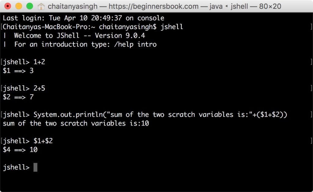 jshell scratch variables