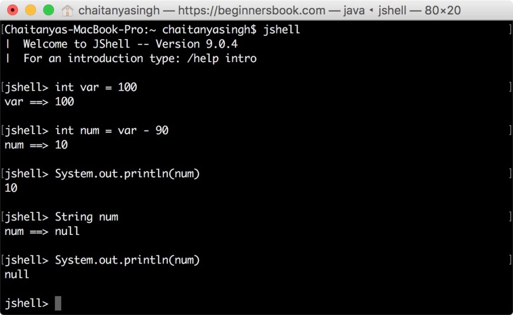 JShell variables