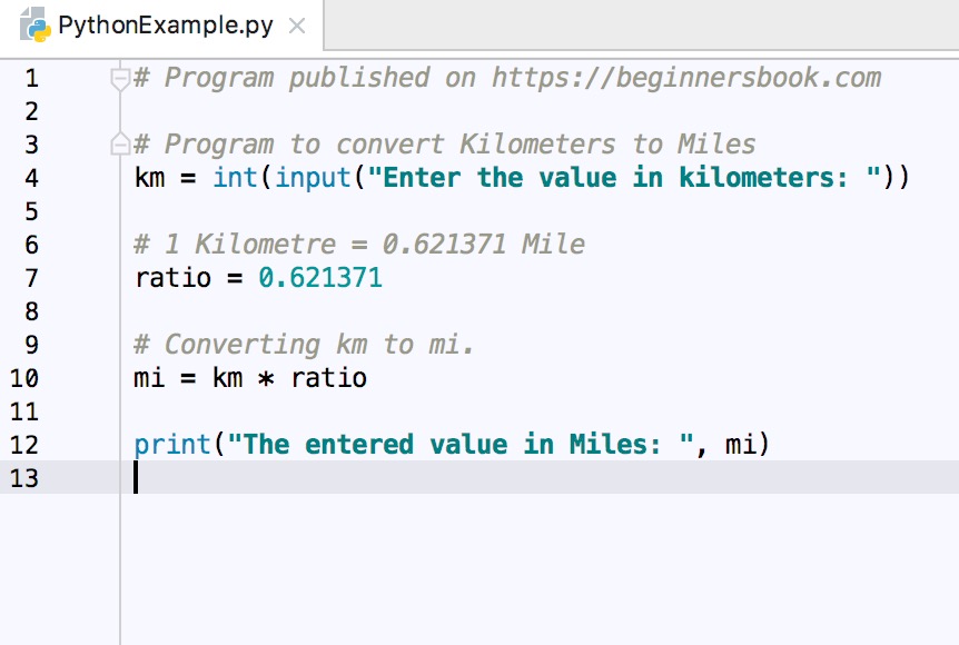 Python program to convert Kilometers to Miles