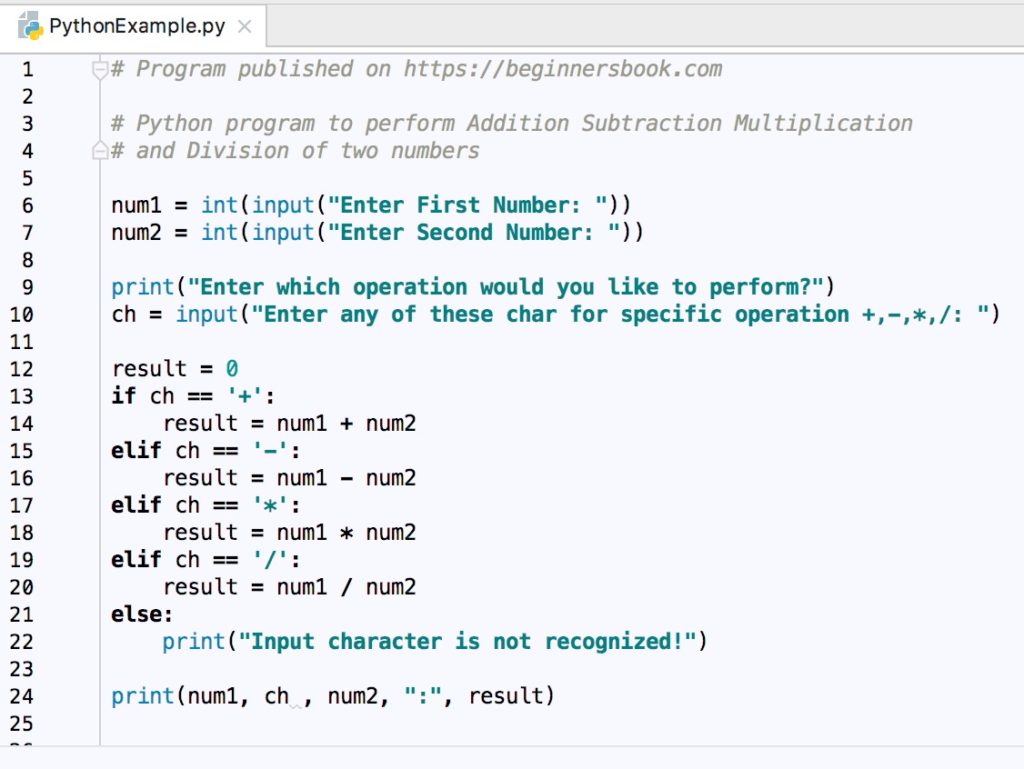 Python Program to Add Subtract Multiply and Divide two numbers