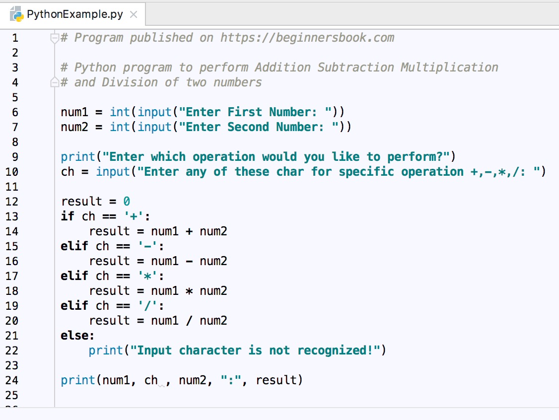 Python Program To Add Subtract Multiply And Divide Two Numbers