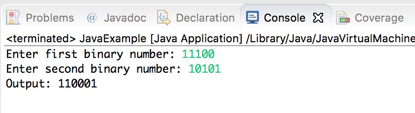 Java Program To Add Two Binary Numbers