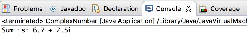 Output of adding two complex numbers in Java