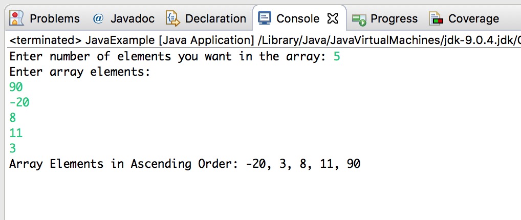 Java Program to Sort an Array in Ascending Order