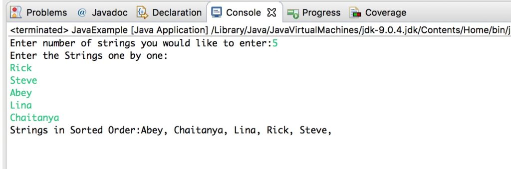 Java Program to Sort Strings in an Alphabetical Order