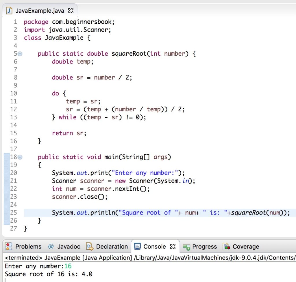 Java Program to find out the square root of a given number