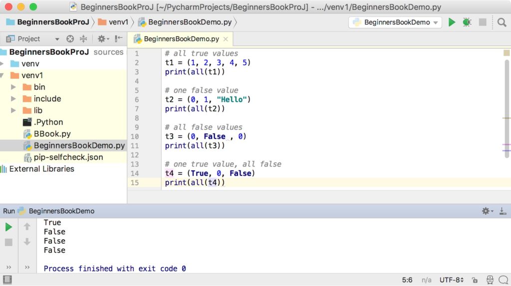 Python all function example with tuples