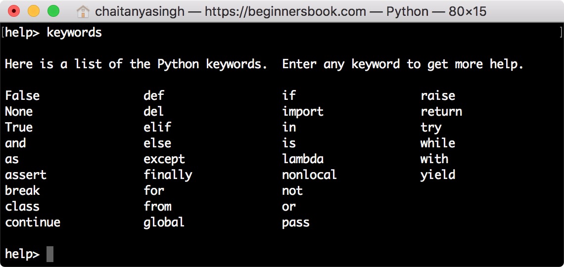 python keywords and identifiers with