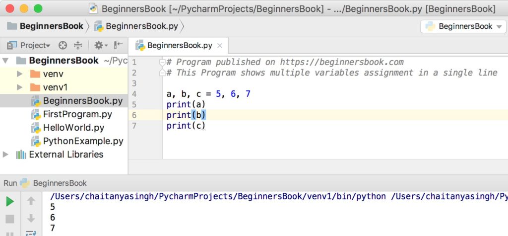 Python multiple variables assignment in a single line