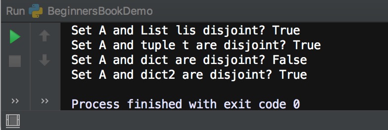 Python isdisjoint() method example with list, tuple and dictionary