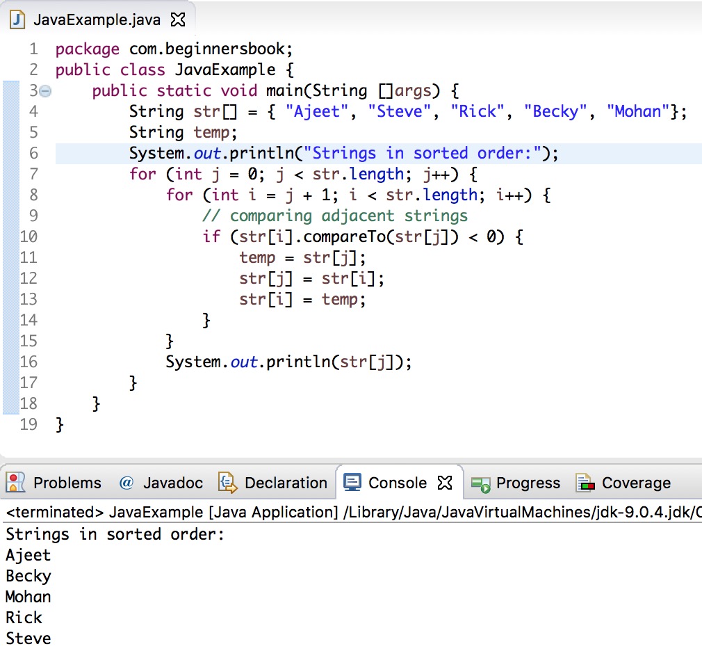 C Program: Sorts the strings of an array using bubble sort - w3resource