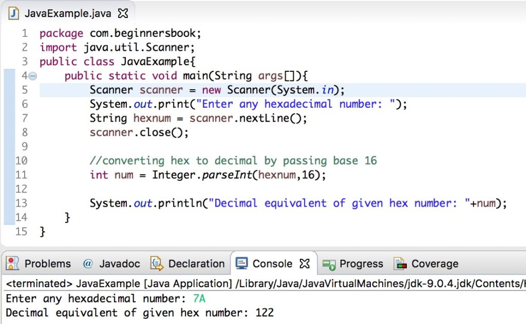 Java hexadecimal to decimal example user input
