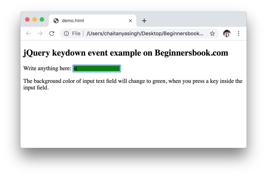 jQuery keydown event