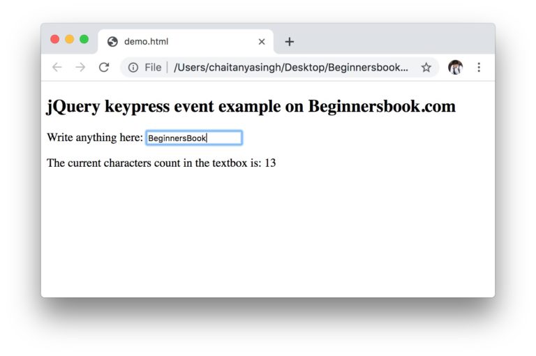 jQuery keypress() Method