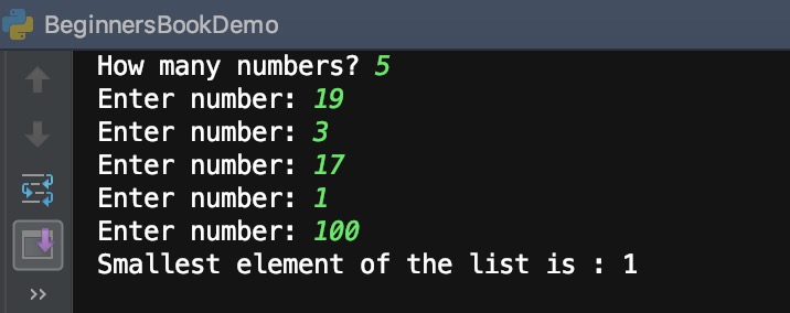 Smallest Number in user provided list