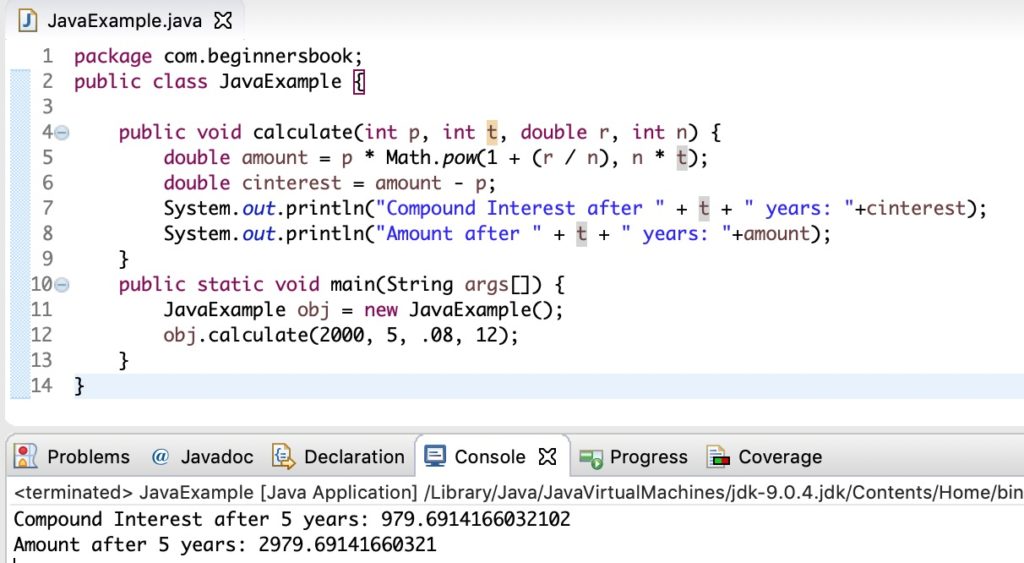 Java Program To Calculate Compound Interest