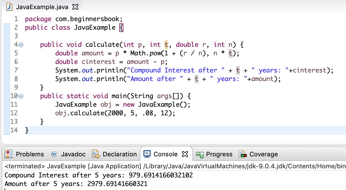 Java Program To Calculate Compound Interest