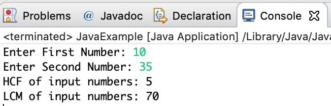 Java Program to Find HCF and LCM of Two Numbers