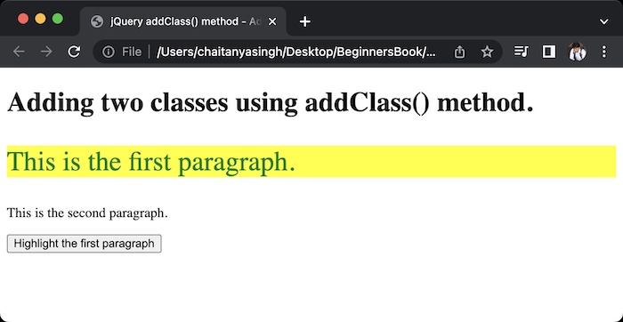 jQuery Adding more than one classes using addClass() method