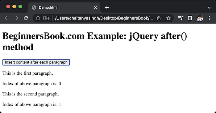 jQuery after() using function