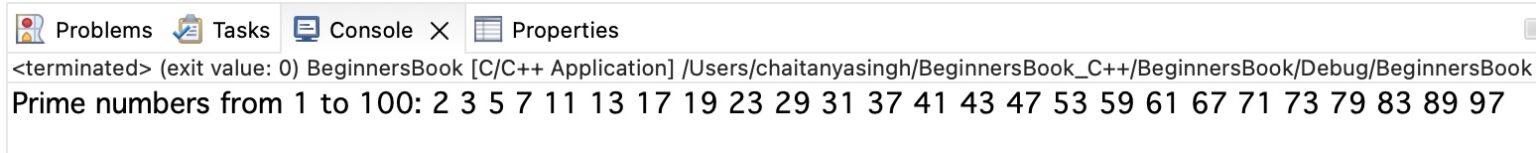 C Program to print Prime Numbers from 1 to 100 (or 1 to N)