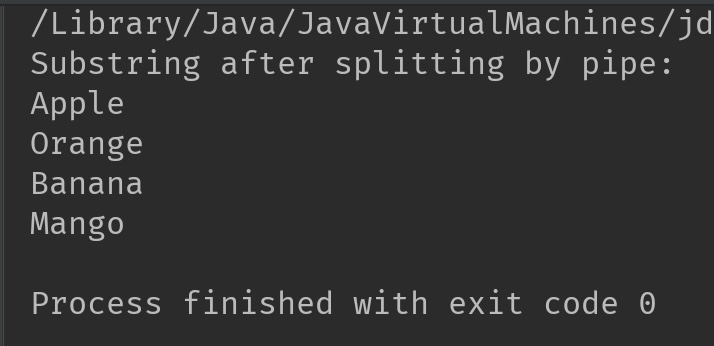 Split String by Pipe in Java Example output