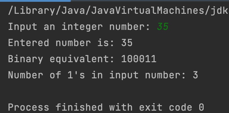 Java Integer bitCount Example Output2