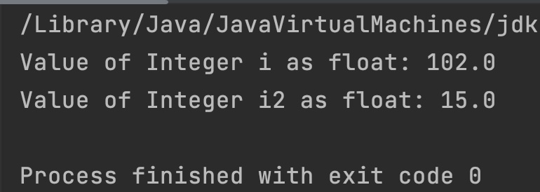 Java Integer floatValue Output