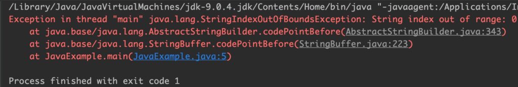 Java StringBuffer codePointBefore() Output3