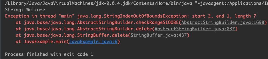 Java StringBuffer delete() Output 5