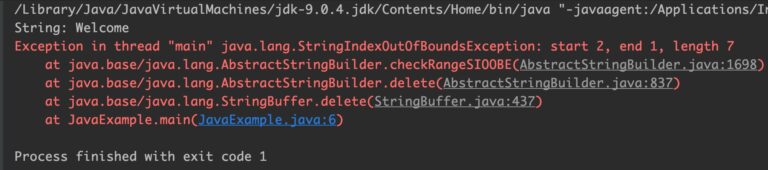 Java StringBuffer delete()