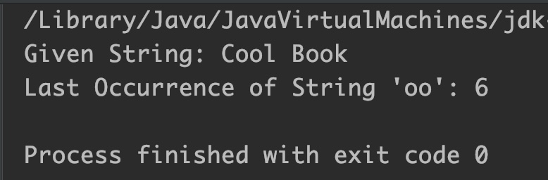 Java StringBuffer lastIndexOf() Output 1