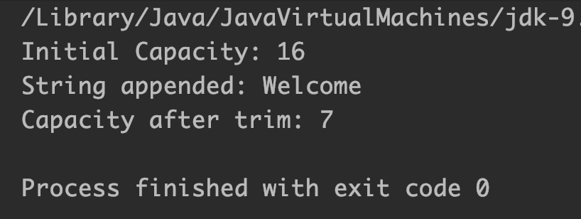 Java StringBuffer trimToSize() Output 1