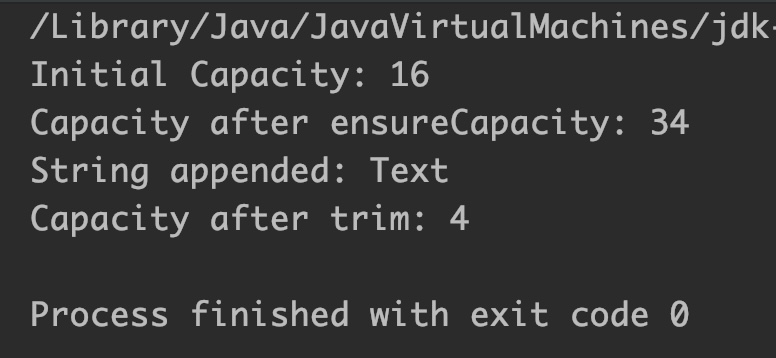 Java StringBuffer trimToSize() Output 2